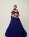 Cocktail Blue Sequins Scattered Tulle Lehenga Set