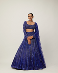 Cocktail Blue Crystal linear Embroidered Lehenga Set