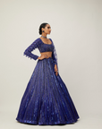 Cocktail Blue Crystal linear Embroidered Lehenga Set