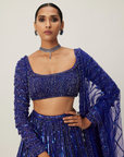 Cocktail Blue Crystal linear Embroidered Lehenga Set