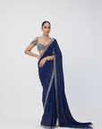 Deep Blue Sequins Embroidered Saree