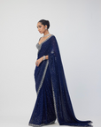 Deep Blue Sequins Embroidered Saree