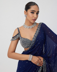 Deep Blue Sequins Embroidered Saree