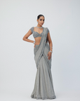 Crystal Grey Sequins Embroidered Saree Set