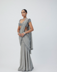 Crystal Grey Sequins Embroidered Saree Set