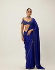 Cocktail Blue Satin Saree Set