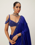 Cocktail Blue Satin Saree Set