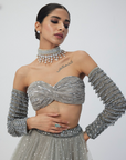 Crystal Grey Tulle Lehenga Set