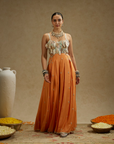 Orange Embellished Jumpsuit With Pockets