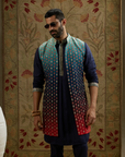 Blue Red Ombre Embroidered Long Bundi