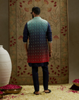 Blue Red Ombre Embroidered Long Bundi