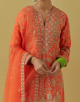 Coral Short Kurta With Dhoti Set - Ready to Ship