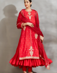 Red Straight Anarkali Set with Crush Inner - Ready to Ship