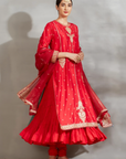 Red Straight Anarkali Set with Crush Inner - Ready to Ship