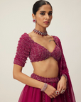 Ruby Red Organza Lehenga Set