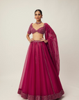 Ruby Red Organza Lehenga Set