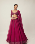 Ruby Red Organza Lehenga Set