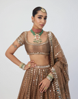 Copper Shimmer Organza Sequins Lehenga Set