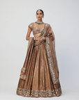 Copper Shimmer Organza Linear Lehenga Set