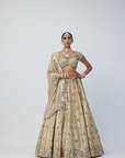 Golden Shimmer Organza Flower Lehenga Set