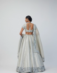 Silver Shimmer Organza Linear Lehenga Set