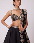 Black Organza Mirror Embroidered Lehenga Set