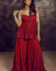 Off-Shoulder Red Sharara Set