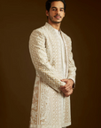 Nude Cream Open Sherwani Set