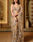 Nude Silver Applique Saree