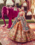 Orange Silk Embroidery Floral And Peacock Motif Lehenga With Blouse