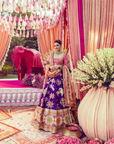 Purple Silk Embroidery Geometric Square Floral Bridal Lehenga Set