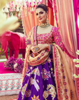 Purple Silk Embroidery Geometric Square Floral Bridal Lehenga Set