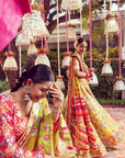 Yellow Silk Geometric Pattern Bridal Lehenga Set With Chanderi Dupatta