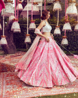 Pink Lehenga And Blouse Peacock Thread Embroidered Bridal Set