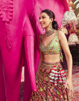 Wine Silk Embellished Mirrorwork Sweetheart Floral Bridal Lehenga Set