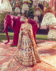 Ivory Silk Embellished Sequin Floral Pattern Bridal Lehenga Set