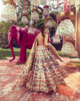 Ivory Silk Embellished Sequin Floral Pattern Bridal Lehenga Set