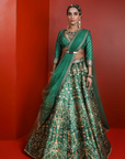 Green Printed Lehenga