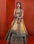 Yellow To Blue Ombre Printed Lehenga