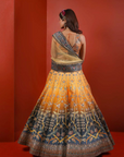 Yellow To Blue Ombre Printed Lehenga