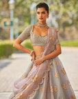 Powder Grey Multicolor Flower Lehenga Set - Ready to Ship