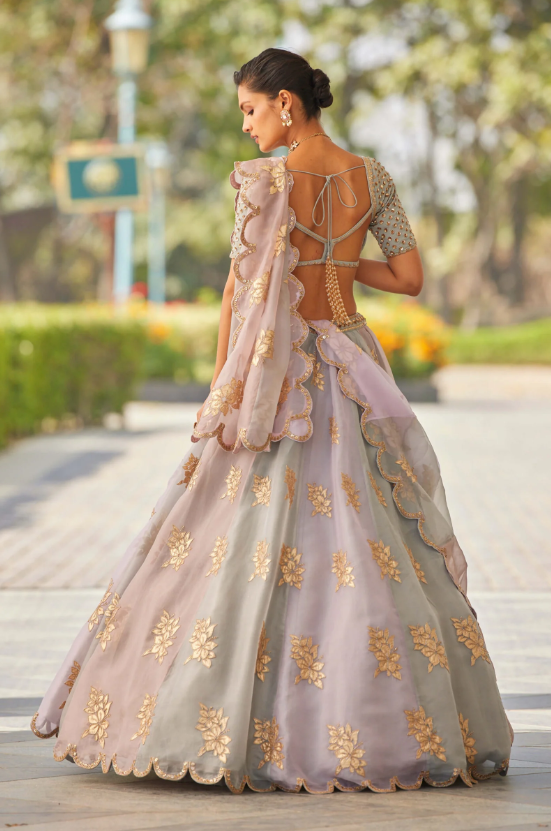 Powder Grey Multicolor Flower Lehenga Set - Ready to Ship