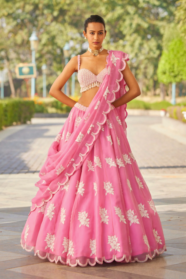 Pink Flower Lehenga Set - Ready to Ship