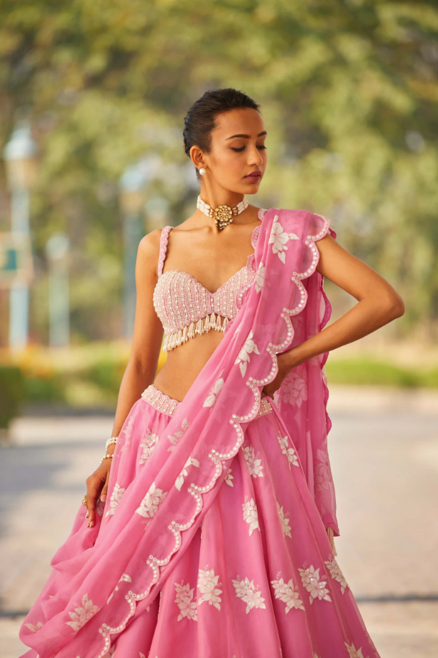 Pink Flower Lehenga Set - Ready to Ship