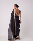 Black Hand Embroidered Organza Saree Set