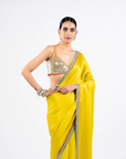 Moss Green Satin Chiffon Saree With Metallic Blouse