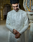 Ivory Mirror Work Sherwani Set