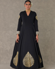 Black Kashmiri Leaf Gown