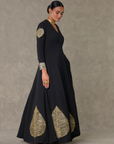 Black Kashmiri Leaf Gown