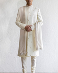 Ivory Jacquard Embroidered Sherwani Set - Ready To Ship